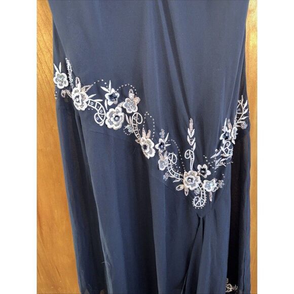 R&M Richards Dress Black Floral Embroidered Beaded Sequin Sleeveless 8 Fairy - Picture 4 of 13